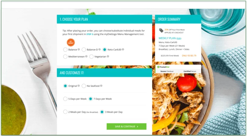 1. Choose Keto-Carb30, then the number of meals per week