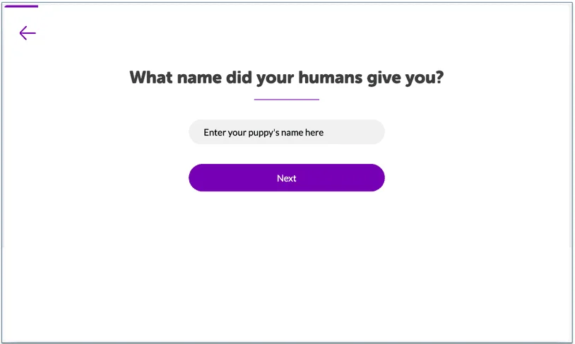 a screenshot of pupbox's first questionnaire question