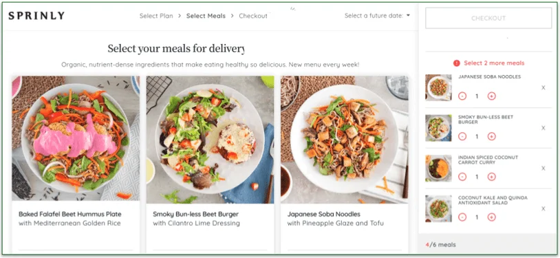 Screenshot of Sprinly's selection page