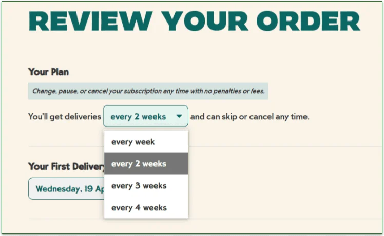 Mosaic's order review screen