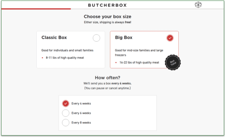 ButcherBox's box sizes