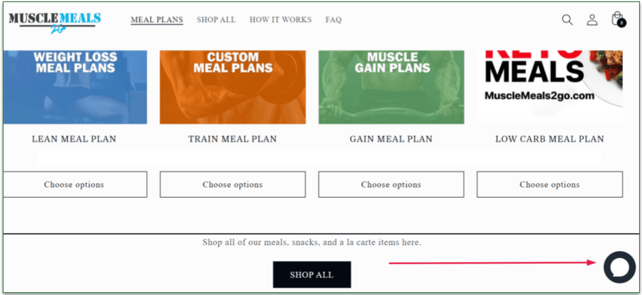 Muscle Meals 2 Go's customer support chat bubble