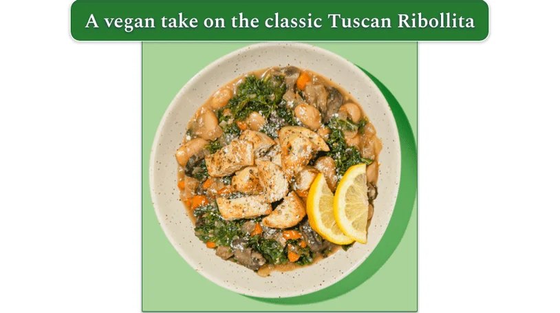 Vegan Italian Butter Bean Stew with Croutons as presented on Purple Carrot