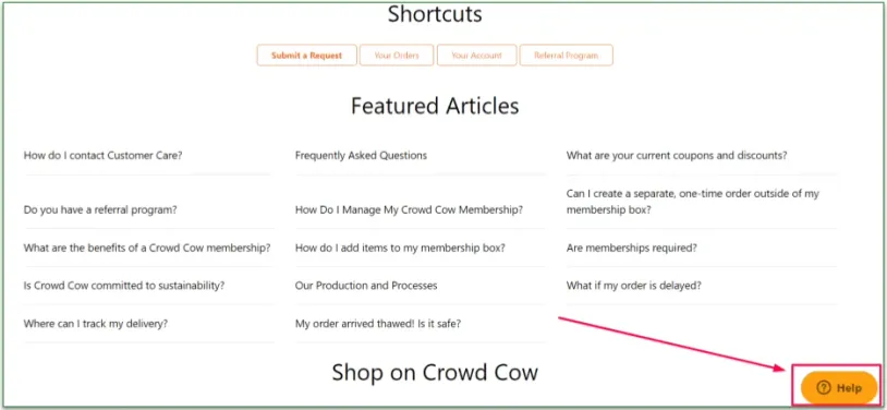 Help icon in Crowd Cow's Help Center
