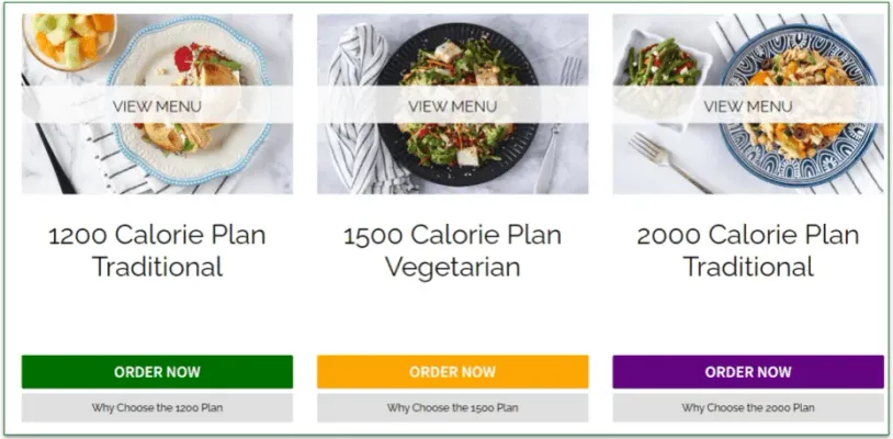 Screenshot of Seattle Sutton's 3 calorie plans