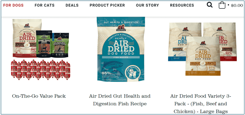 Part of Redbarn's air-dried meal selection