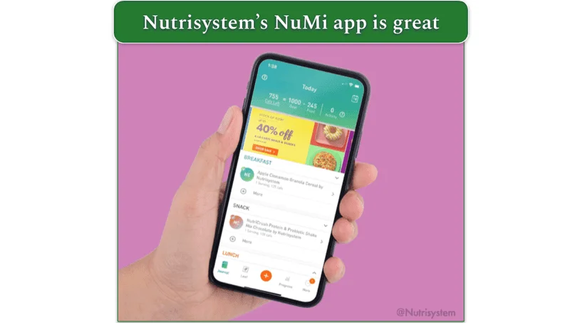 Image of a phone held in a hand displaying the NuMi app