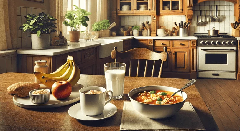 Image with some soft foods for after a colonoscopy