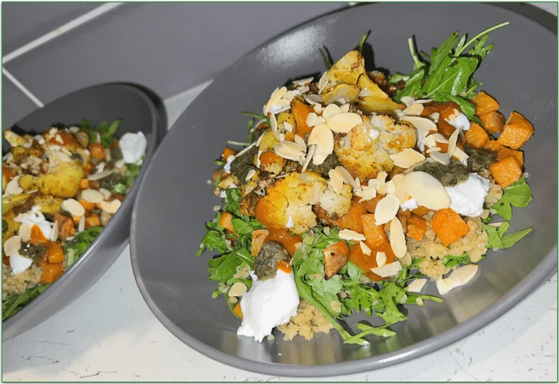 Two bowls of Green Chef’s Harissa and Zhoug Cauliflower recipe