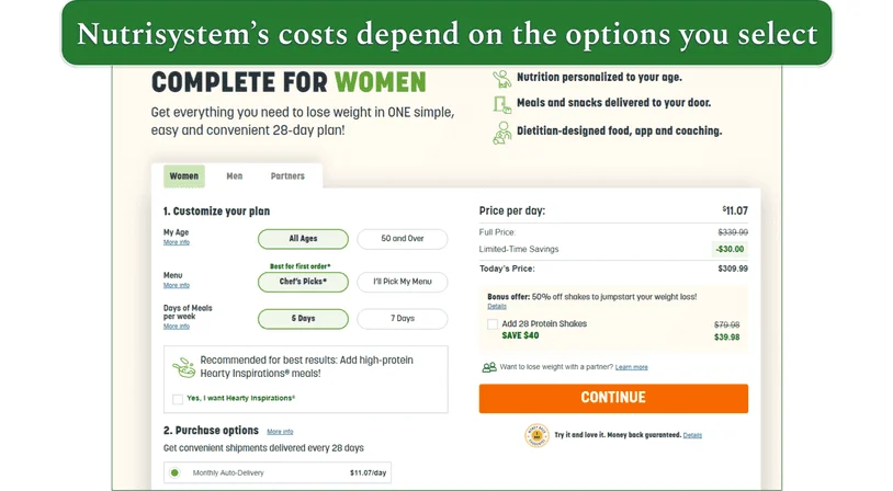 Nutrisystem offers several plans with different pricing structures