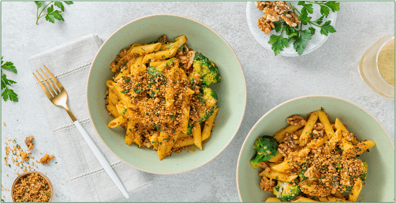 Purple Carrot's Mac n' Cheese with Broccoli & Crispy Cajun Walnuts