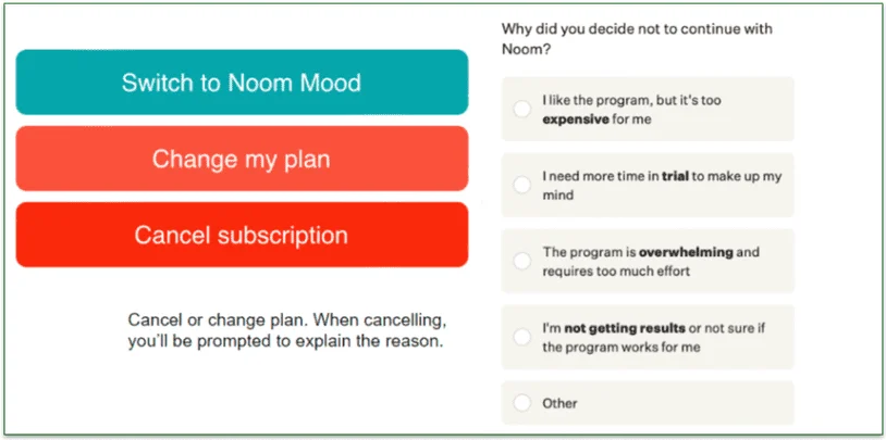 Noom makes it simple to cancel or change your subscription right on the website.
