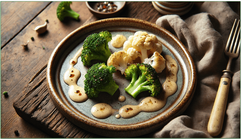 Beurre monte sauce with broccoli and cauliflower