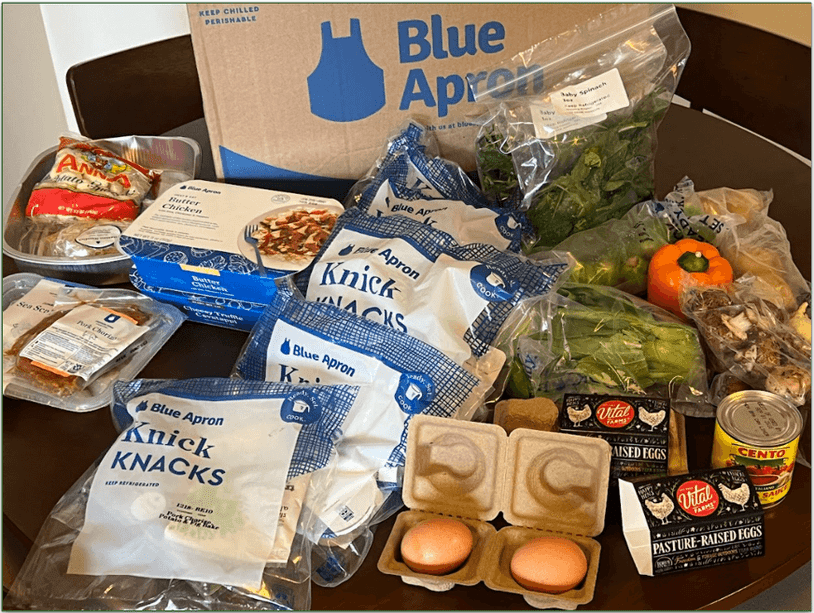 ingredients from Blue Apron as received from our reviewer