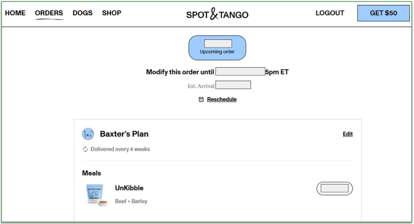 Spot & Tango's account management page
