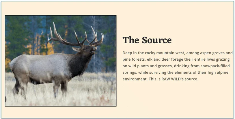 Description of Raw Wild's meat sourced in the rocky mountains