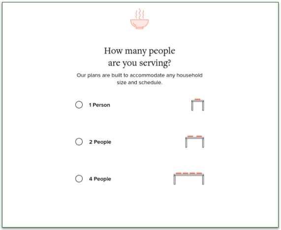 Options for the number of servings needed