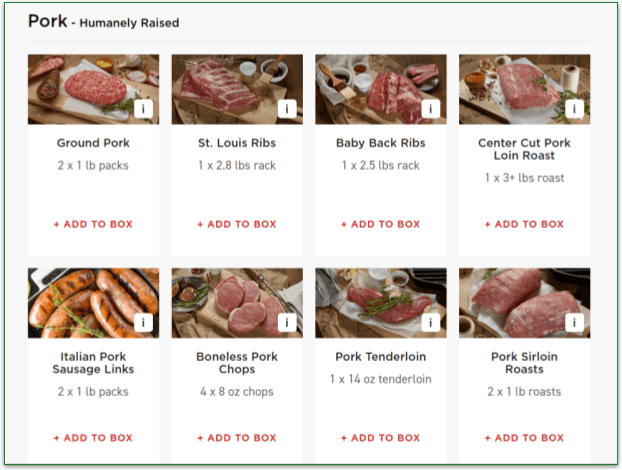 ButcherBox's Pork menu