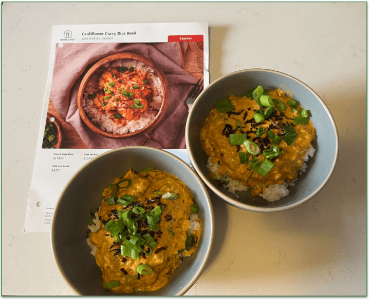 Image showing a Home Chef recipe card and our reviewers 2 portions