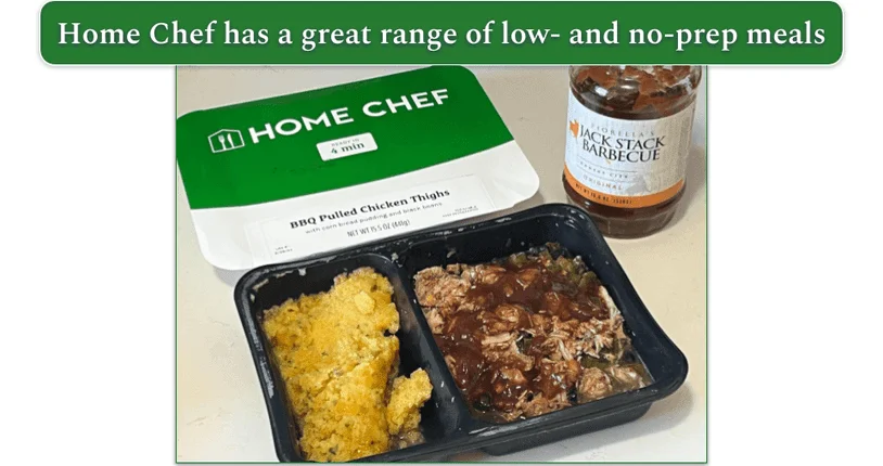 Home Chef's BBQ pulled chicken thighs served in the tray