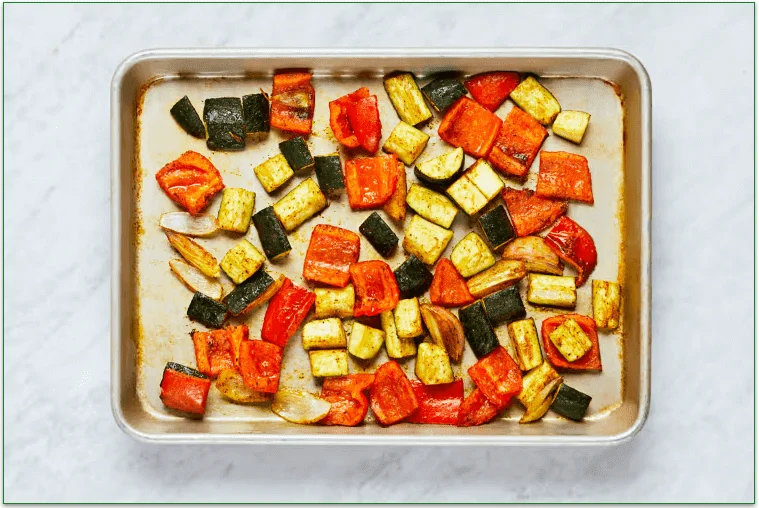 Tray of roasted vegetables from HelloFresh