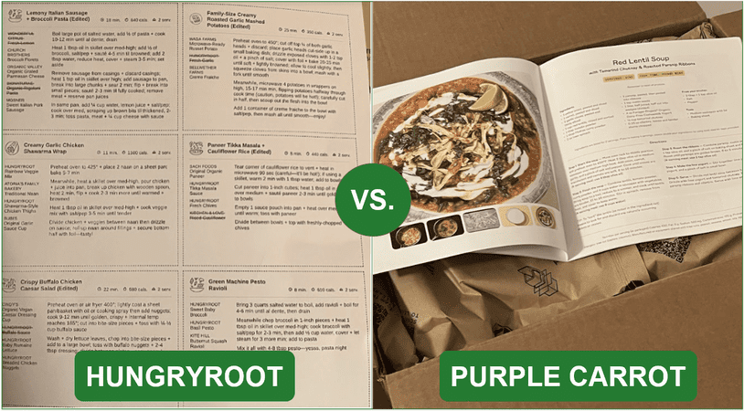 Comparison of printed recipes from both services