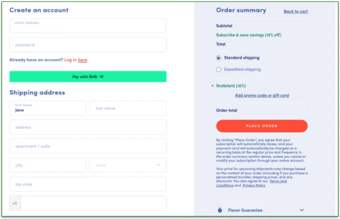 Create your account with the first order