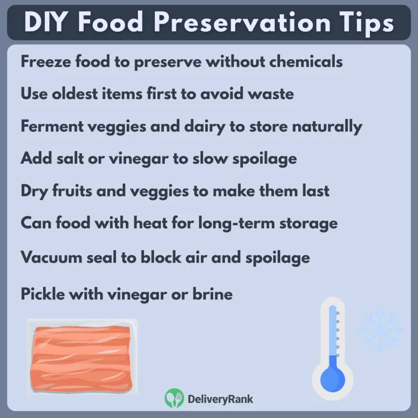 An infographic showing how to preserve food naturally without chemicals at home.