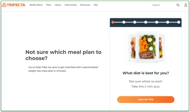Screenshot of Trifecta's meal plan quiz screen
