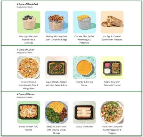 Purple Carrot's Jumpstart Program menu, featuring 12 items