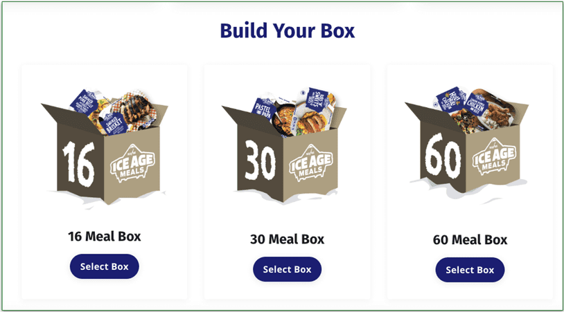 Ice Age Meals different box sizes