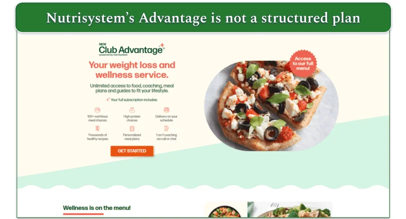 Screenshot of Nutrisystem's plan options with auto-delivery cost options