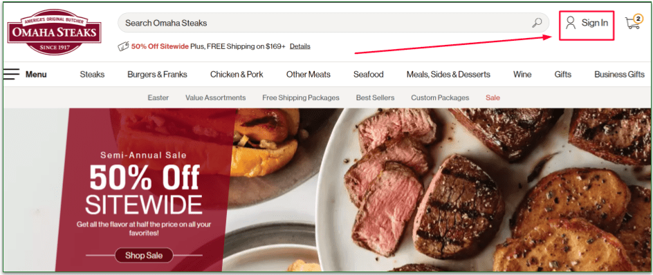 The 1st step of opening an Omaha Steaks account
