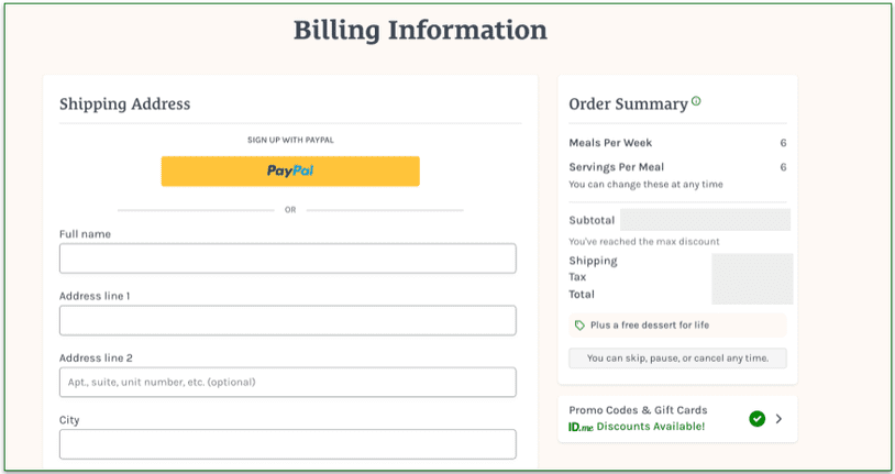 5: Fill in your delivery address and pick a date for your first box