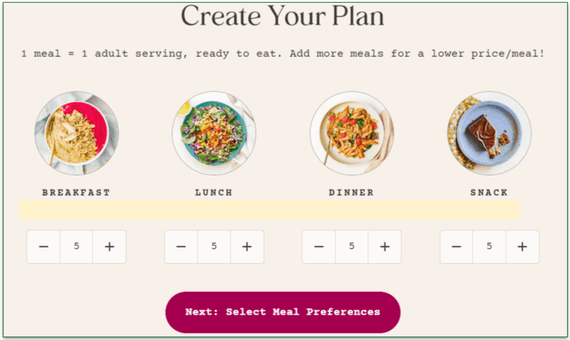 Thistle's meal plan setup for East Coast residents