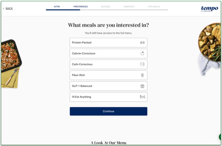 Choose your preferred meal types to get menu recommendations