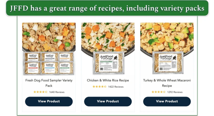 Screenshot of 3 JustFoodForDogs products