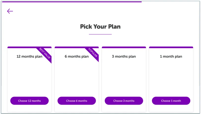 4. Choose a plan length: 1, 3, 6, or 12 months