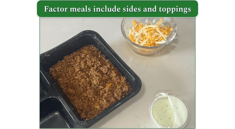 Factor’s Chorizo Chili with shredded cheese and sour cream