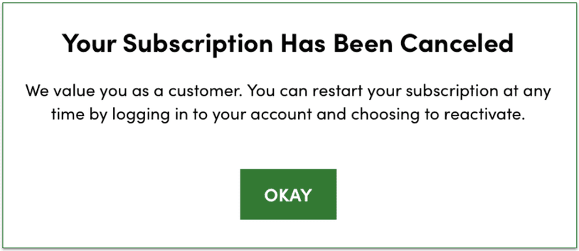 Cancelation confirmation message