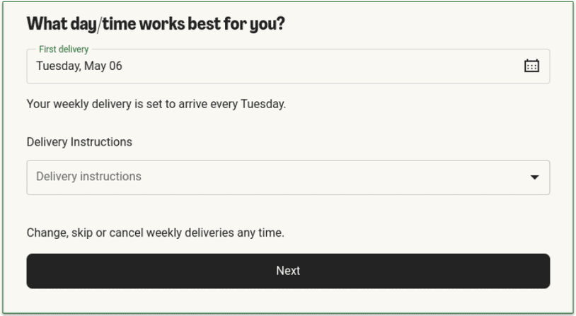 6. Choose a delivery day and add instructions for the driver