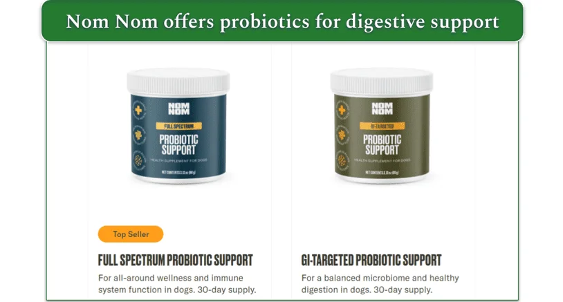 Nom Nom's 2 probiotic support supplements
