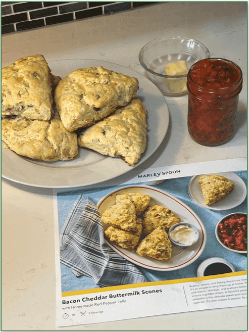 Marley Spoon’s Bacon Cheddar Buttermilk Scones with butter and pepper jam