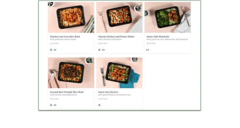 Prepared lunches on the Home Chef menu