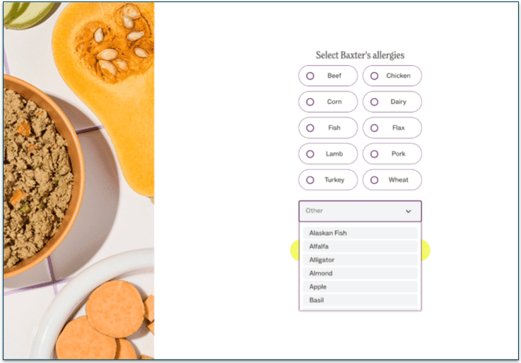 A picture of Ollie’s menus for dog allergies
