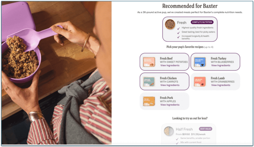 Ollie's recommended plan page