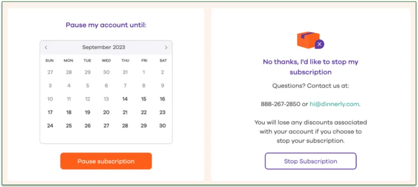 Dinnerly's account cancelation page