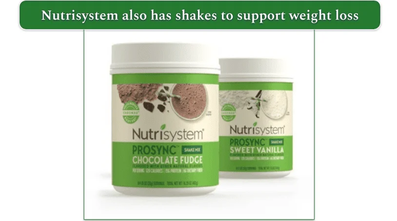 Image of 2 tubs of Nutrisystem shakes, chocolate fudge and sweet vanilla