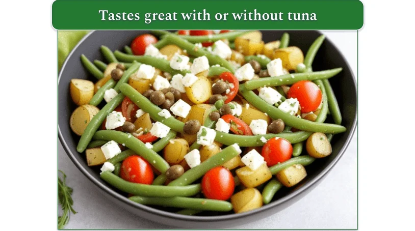 Mediterranean Green Bean Salad served in a bowl