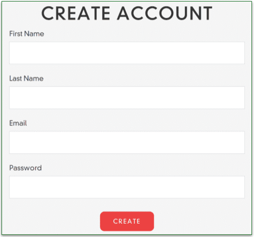 Account creation page on the Icon Meals website